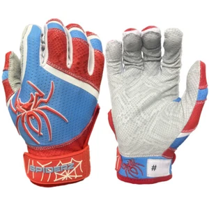 Spiderz 2024 PRO Adult Baseball/Softball Batting Gloves, Columbia/Red/White - XL