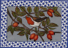 Original Parchment Craft card pretty Robin Bird in rose hip bush any occasion