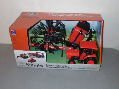 NewRay Kubota L6060 Tractor w/ Interchangeable Trailers, 1:18 Scale, Brand New - Image 1 of 4