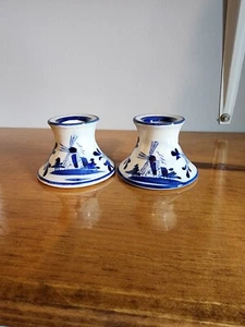 Set of Two Blue and White Holland Windmill Candle Holders - Picture 1 of 3