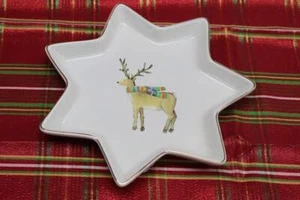 HARVEST GREEN STUDIO REINDEER CHRISTMAS STAR SHAPED APPETIZER DESSERT PLATE - Picture 1 of 1