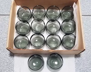 Vtg SET of 14 ROLY POLY Mini Rock GLASSES SMOKY GRAY 4oz Juice Cordial Shooters - Picture 1 of 8
