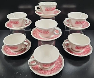 7 Syracuse China Strawberry Hill Pink Cup Saucer Set Vintage Restuarant Ware Lot - Picture 1 of 24