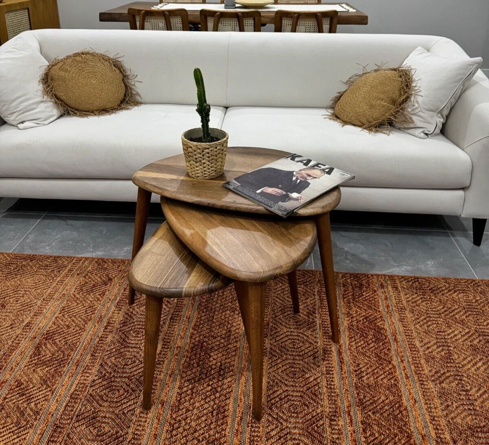 Nesting Coffee Table Set | Mid Century Modern Walnut Side Tables for Living Room - Image 1 of 4