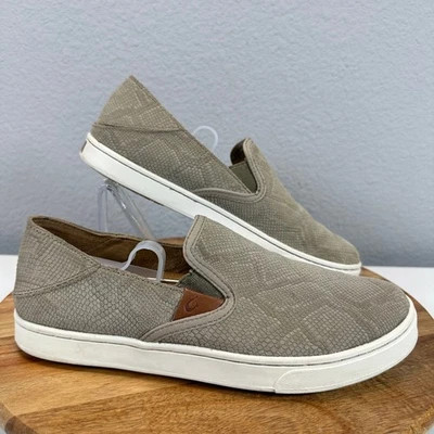 Zapatos Tenis Mujer Olukai Pehuea Cuero Sin Cordones Piel de Serpiente 7.5 Beige Taupe Foto 1 de 4