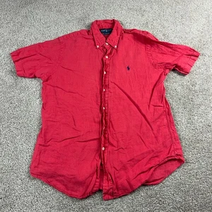 Ralph Lauren Shirt Mens Large Red Linen Button Up Breathable Office Career - Picture 1 of 8