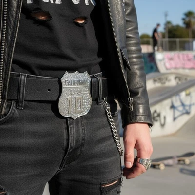 Uomo Metallo Argento Cintura Fibbia Ca Stato California I 10 Freeway Bling West - Immagine 1 di 4