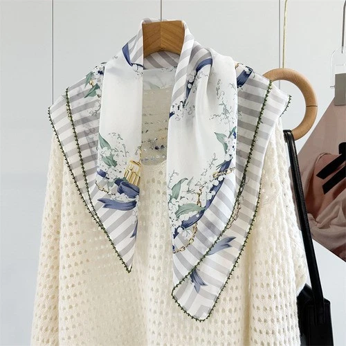 Nuevo Para Mujer 65cm Doble Crepé Seda Bufanda Borde Encaje Ligero Protección Solar Foto 1 de 4