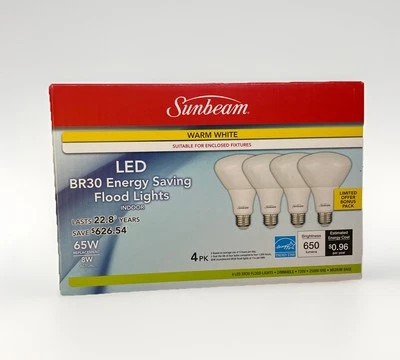 Sunbeam (4-PACK) LED BR30 Flood light Bulbs - 8 Watt - 65 W Replacement - NEW - Image 1 of 4
