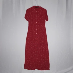 Eddie Bauer Vtg Button Midi Dress Sm Red White Floral Short Sleeve Cottagecore - Picture 1 of 10