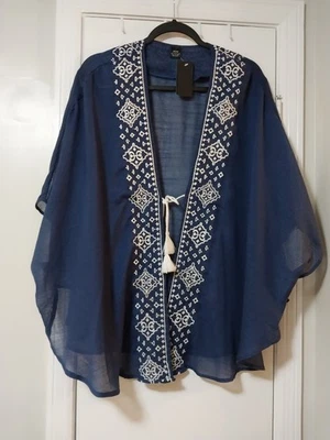 Cubierta de natación de playa azul para mujer Cejon talla única/bordada con borla  Foto 1 de 4