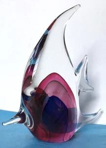 Hand Blown Art Glass Queen Angel Fish Large 8x8.5x2 Figurine Paperweight - Picture 1 of 13