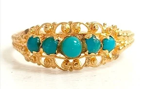 Elegant 18ct Yellow Gold Filigree Floral Turquoise Ring Size P 1.73g - Picture 1 of 12