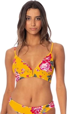 NWT Maaji Ocean Blue Parade Long Line Triangle Swimwear Top Large Yellow - Image 1 of 4