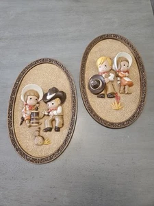 Burwood-Homco-Hubbell 3D Western Wall Hanging Plaque Cowgirl Cowboy Oval 1970's  - Picture 1 of 12