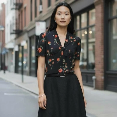 Blusa Dolce & Gabbana Negra Floral Mezcla Seda Talla Grande (Funciona Pequeña) Foto 1 de 4