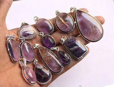 ¡Exclusivo!! Lote de colgantes de lujo enchapados en plata de ley 925 con piedras preciosas de amatista Foto 1 de 4