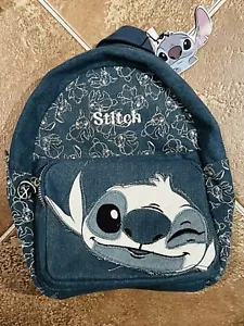PRIMARK Disney’s Stitch Backpack Blue Cotton Denim New With Tag - Picture 1 of 3