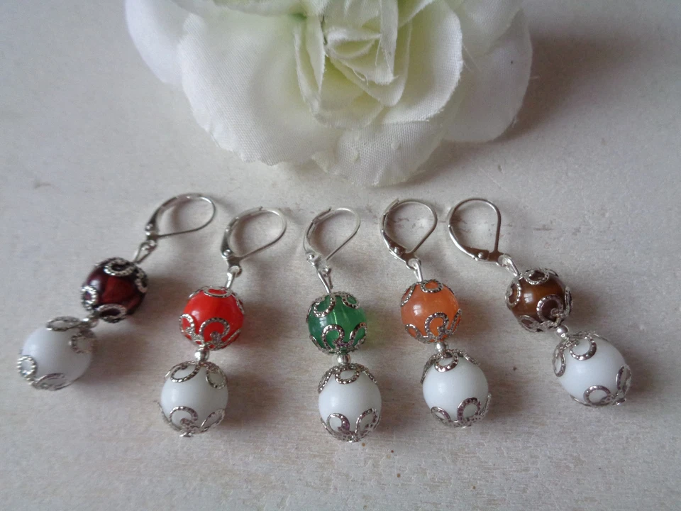 Ohrbrisuren "Jade Imitat-Perlen" 5 Farbvarianten auswählbar 4 - Bild 1 von 1