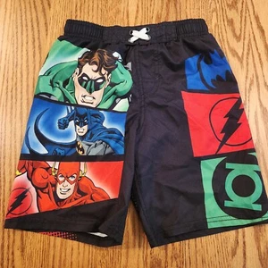 Boys Size 7 Justice League Green Lantern Batman Flash Swim Trunks Shorts - Picture 1 of 3