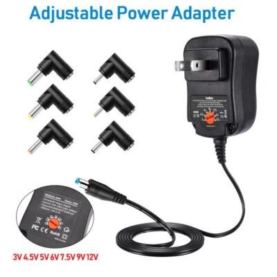 US/EU/UK Adjustable AC Multi-function Power Supply USB Adapter USB DC3-12V 30W - Image 1 of 4