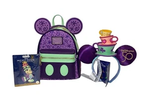 SET Disney Loungefly Main Attraction Tea Party: Zaino, Orecchie e Spilla 2022 Nuovo con etichette - Foto 1 di 7