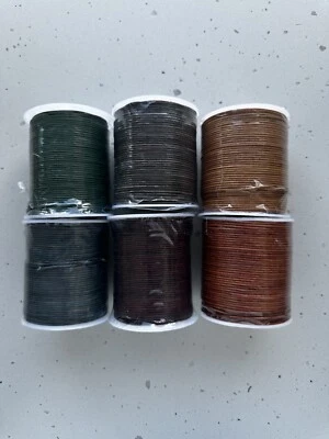 Lot Of 6 Round Leather Cord 1.5mm 100 Meters, Green, Grey, Brown, Blue, Yellow - Imagem 1 de 3