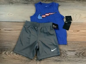 Nike Boys Flag Logo Sleeveless Tshirt & Shorts Set Size 4( NWT) - Picture 1 of 5