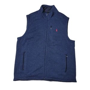 Polo Ralph Lauren Mens XL Navy Red Pony Performance Full Zip Fleece Vest - Picture 1 of 7