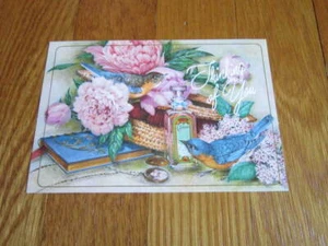 Postal Avon Coleccionable SIN USAR Pájaros Flores Blanco Lila Aspecto Victoriano 1990 - Imagen 1 de 7
