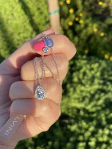 New $3500.Salvini Sorrento 18k White Gold Diamond 0.13ct And Aquamarine Necklace - Picture 1 of 5