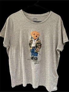 Polo Ralph Lauren Mens XL Polo Bear Preppy Camo Jersey Gray Tee Shirt - Picture 1 of 5
