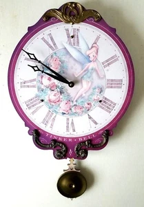 Rare Disney Tinker Bell Wall Clock Pendulum Flower Purple Clock Timeworks in Box - Picture 1 of 11