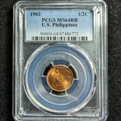 1903 Half Centavo PCGS MS64RB US Philippines 1/2c 90004.64 47486772 - Image 1 of 4