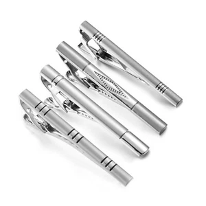 4pcs Silver Striped Tie Clip for Men Classic Mens Tie Bar Set for Regular Ties - Picture 1 of 6