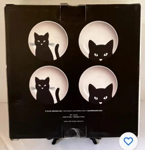 Set 4 ELUM HOME Halloween BLACK CAT 7.5” Plates Spooky Black & White Appetizer - Picture 1 of 6