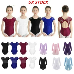 UK Kids Girls Floral Lace Bowknot Ballet Dance Gymnastics Leotard Dress Costume - Picture 1 of 50