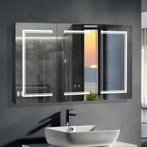 Bathroom LED Lighted Medicine Cabinet Wall-mounted Shelves with Charging Station - Picture 1 of 9
