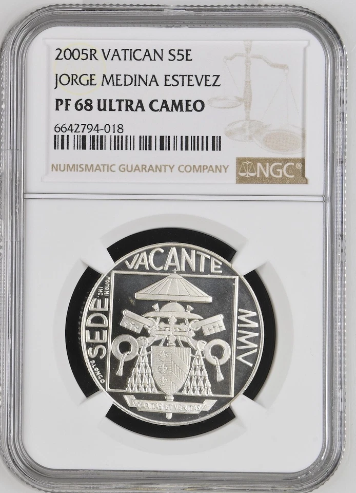 Moneda Vaticano 5 euros 2005 Sede Vacante NGC PF 68 Ultra camafeo Foto 1 de 4