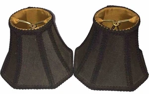 Set 2 Small Fabric Bell Lamp Shades Charcoal Gold Satin Clip On Style - Picture 1 of 8
