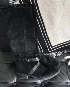 Libby Edelman Black Suede Leather Knee High Knee-High Buckle Boots 6M / 6 M - Picture 1 of 8