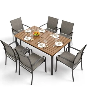 7 Piece Patio Dining Set Outdoor Furniture Set Wood-like Tabletop - Picture 1 of 9