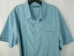 Cubavera  Aqua Teal Embroidered Pleated S/S Shirt Size XL EUC - Picture 1 of 4