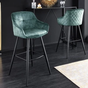 Design Barhocker EUPHORIA FARBWAHL Samt schwarze Metallbeine Barstuhl mit Lehne - Bild 1 von 83