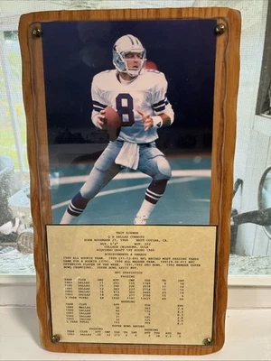 Placa estadística de madera vintage 1989 de los Dallas Cowboys Troy Aikman Foto 1 de 4