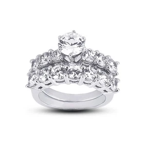 Klassischer Ring 5,93 kt H-SI1 runder natürlicher Diamanten Plat mit Ehering - Bild 1 von 7