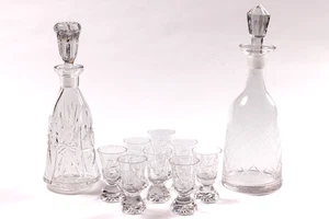 Vintage geschliffenes Kristall Karaffe Set Starburst Muster + Glaskaraffe 1950-60 - Bild 1 von 19