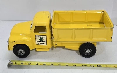 Camión de volteo amarillo S-93 vintage años 50/60 acero prensado Buddy L Side Dept of Parks Foto 1 de 4