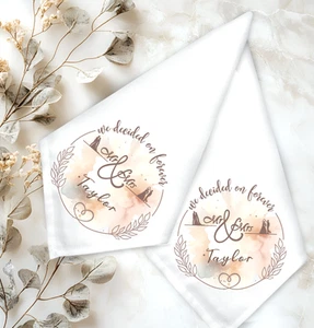 Personalisiertes einzigartiges Thema Hochzeit Stoffservietten Set, Tischkleidung, Abendessen Geschenk - Bild 1 von 2