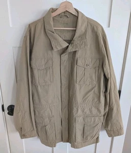 LL Bean Jacket Men Large Tall Tan Khaki Canvas Safari Barn Chore Unlined Vintage - Picture 1 of 17